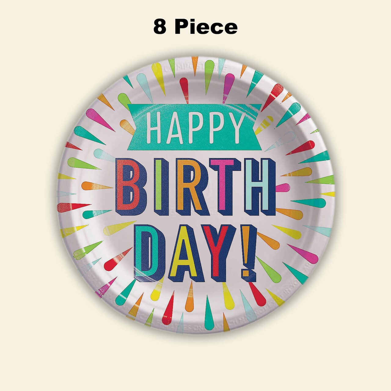 8 Count Happy Birthday Paper Plates Colorful Party Dinnerware Supplies Celebration Theme 9"